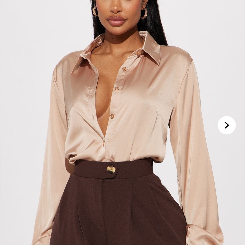 Fashion Nova Gold Button Down Long Sleeve Blouse